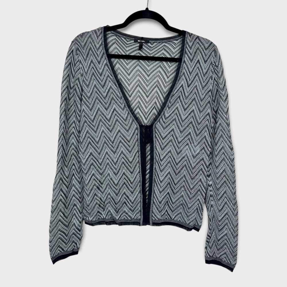 Escada Open Knit Tie Front Cardigan Top 42 Large Preppy Mature Career Minimalist